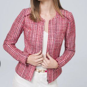 White House Black Market Pink & Red Tweed Moto Jacket Size Small
